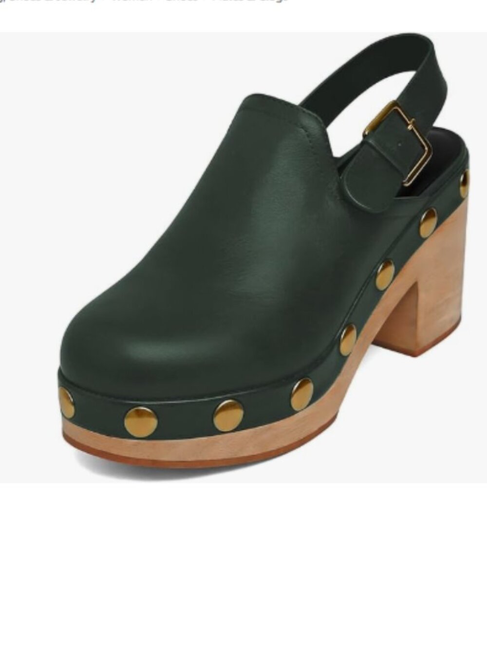 XYD Green Round Toe Platform Clog Slingbacks Metal Studs Chunky Heel Pumps